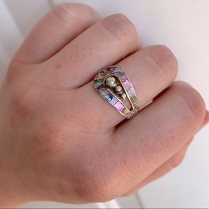 Dainty Abalone Sterling Silver Ring ✨